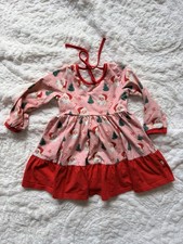 Charming Mary Christmas Dress Size 2T Pink Santa Claus Ruffle