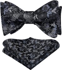 HISDERN Bow Ties for Men Floral Bowties Mens Self Tie L1-black-floral-2