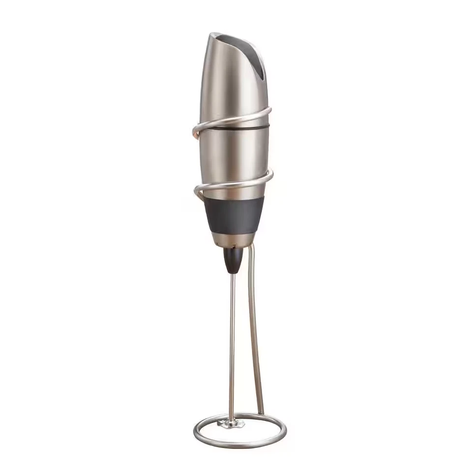 Battery-Powered Black Stainless Steel Milk Frother with Chrome Stand - Image 3 of 4