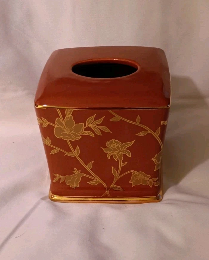 Cubierta de pañuelo marrón dorado y óxido de cerámica muy rara con resorte patrón Regina Foto 2 de 4