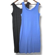 Naggoo Lot 2 Tank Maxi Dress L Blue Grey Side Slits Pockets Beach Vacation Comfy