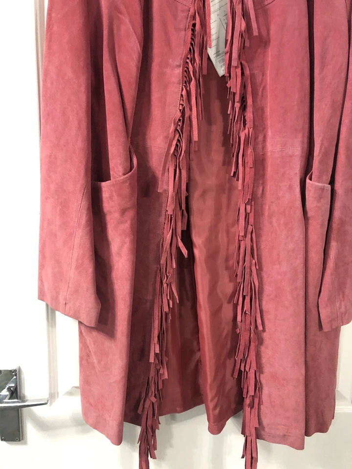 Centigrade Coral Fringe Suede Trench Coat - Image 2 of 4