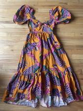Farm Rio Beaded Macaws Midi Parrott Puff Sleeve Dress Size XS - EUC