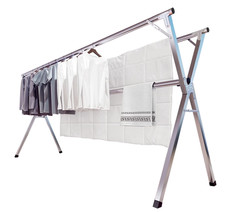 79in Foldable Clothes Drying Rack Stainless Steel w/ 20 Hooks Indoor Outdoor