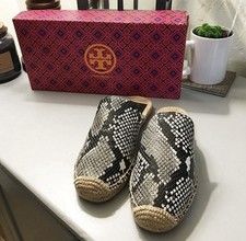 Tory Burch Snakeskin Pattern Mules with The Tory Burch Logo Size 6