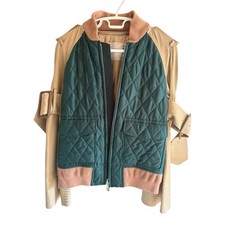 Sacai Flare Sleeve Docking Blouson Jacket Green/Beige Ladies Used