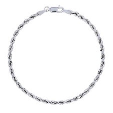 10k White Gold 3mm Diamond Cut Rope Chain Italian Bracelet Womens Mens 7.5"