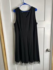 Talbots Womens Size 16W Sleeveless Sheath Dress Black White On Hem 5980