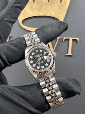 Rolex Datejust Black Factory Diamond Dial Women's Watch With Papers - 69174