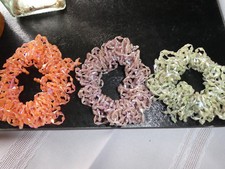 3 HAND CRAFTED, HAIR SCRUNCHIES BEADED ART PONY HAIR DECOR PASTELS BOUTIQUE