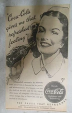 Coca-Cola ad: "Refreshed Feeling" 1930's ~ 6.5 x 9 inches 1930's 