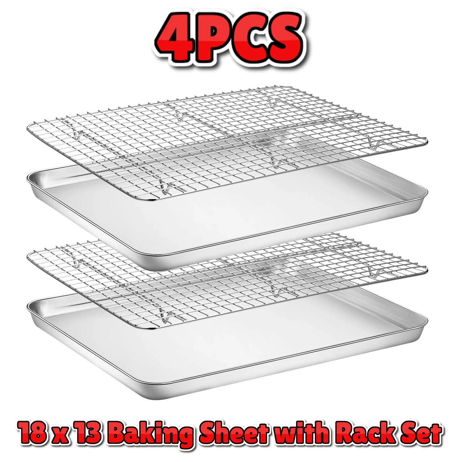 Stainless Steel Baking Sheet Set, 18x13 Inch with 2 Pans and 2 Cooling Racks
Opens in a new window o