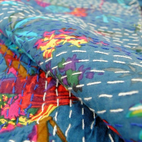 Indian Vintage Handmade Bird Print Kantha Quilt Reversible Blanket Bedspread Art - Picture 47 of 47