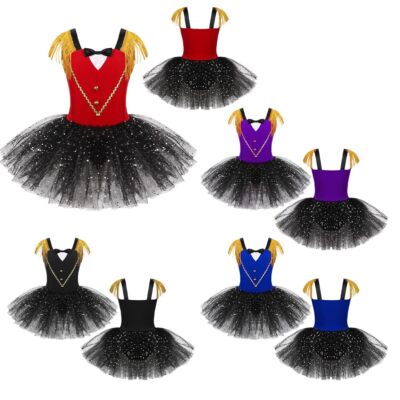 Kid Girls Shiny Princess Dress Circus Cosplay Costume Halloween