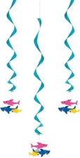 Unique Baby Shark Hanging Swirl Decorations - 3 Pcs, multicolor