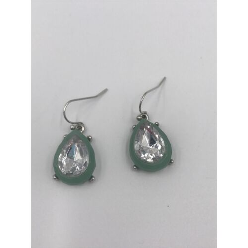 Pear Shape Acrylic stones green frame Dangle Earrings 1" Drop - Picture 1 of 4