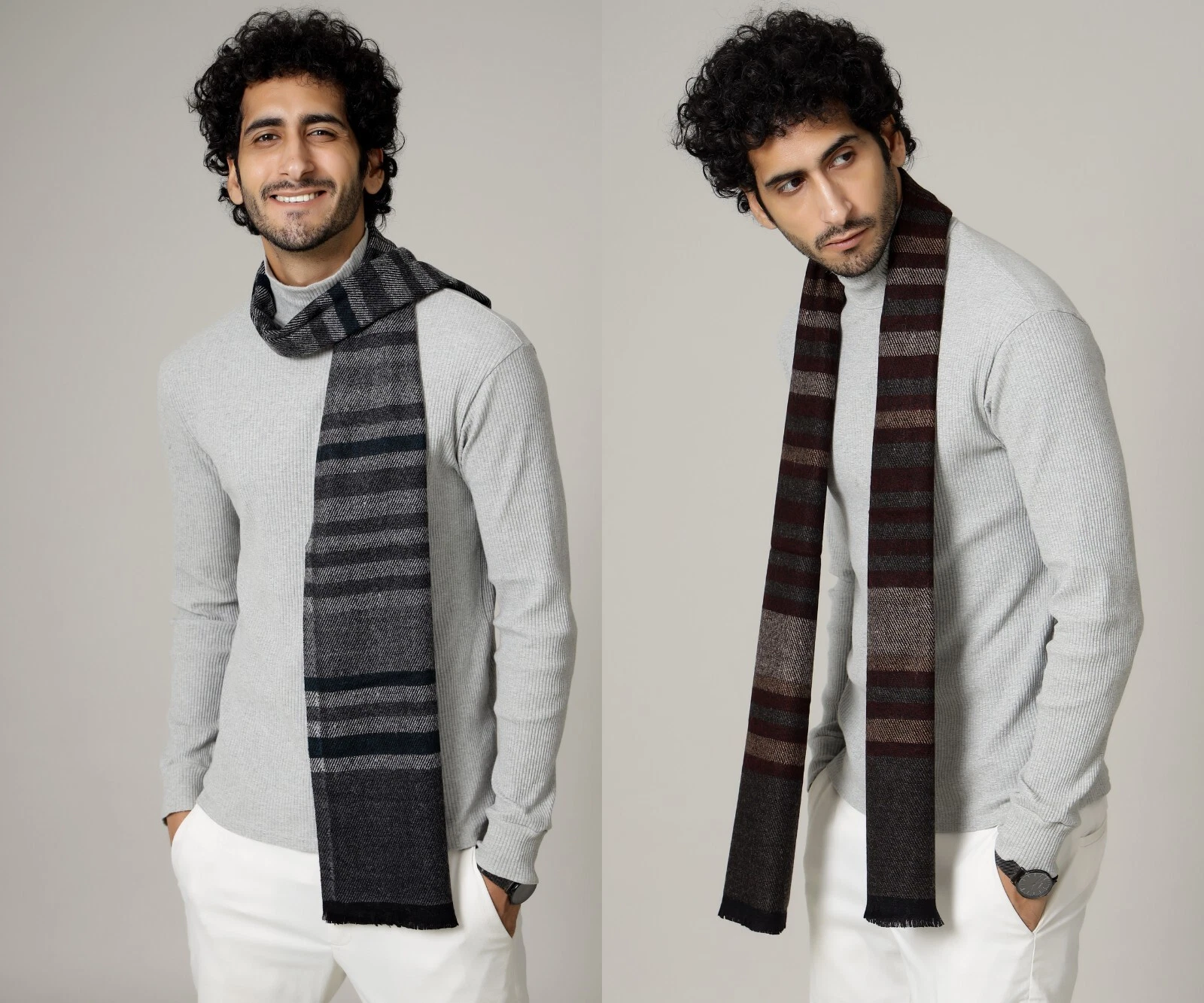 Mens Winter Warm India Made CASHMERE Scarf Scarves Wool Stripe scarf Neck Wrap