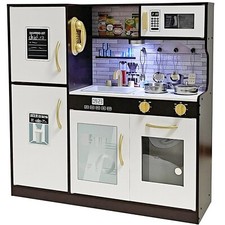 Wooden Play Kitchen Toy Set with Light, Kids Children Pretend Toy Kitchen Pla...