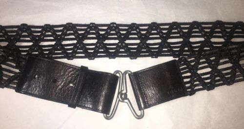 RALPH LAUREN RLL Black LEATHER Braided WOVEN Wide BELT M/L BOHO Adjustable - Picture 1 of 8