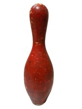 Bowling Pin Red Vintage Wooden 15" Tall Ten-Pin Decor Crafts Target Practice