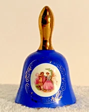 Enesco Cobalt Blue & Goldtrim bell with Victorian Dancing Scene