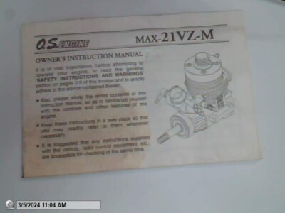 USED Instruction Manual .21VZ-M Engine Suit OS Max Part #21VZ-M