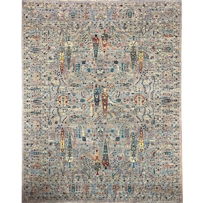 Handmade (9' x 12') Gray Cypress Tree Premium Quality Afghan Tribal Wool Rug