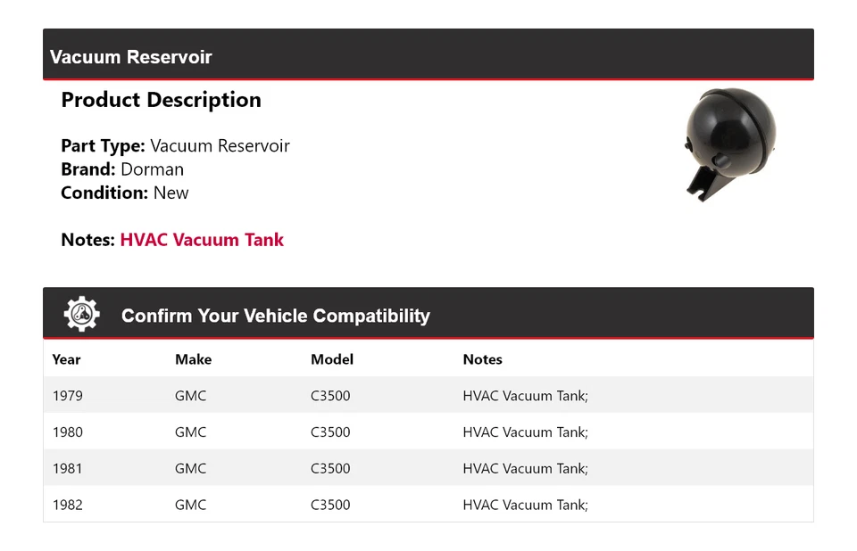 For 1979-1982 GMC C3500 Dorman Vacuum Reservoir 1980 1981 - Image 2 of 4