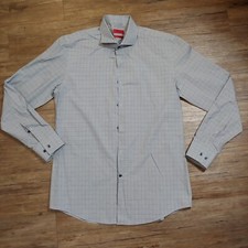 98 Hugo Boss 16 /41 Men's Slim-Fit Blue White Cotton Long-Sleeve Dress Shirt