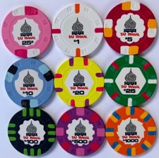 (9) TAJ MAHAL CERAMIC POKER CHIPS SAMPLE SET