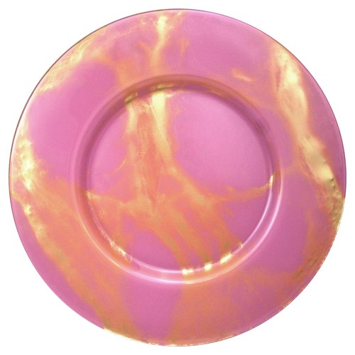 Set/4 THASSOS Blush/Gold Mableized Glass Charger Plates