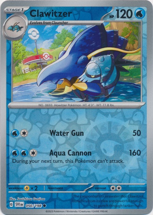 Reverse Holo Clawitzer 050/198 Common Scarlet & Violet Base Set Pokemon TCG