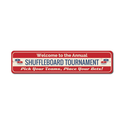 Shuffleboard Tournament Sign, Welcome Annual Party Game Winner Metal Decor Sign
