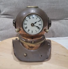 Vintage Replica Divers Helmet Clock with Glass Face Copper/Brass 8.5" Tall