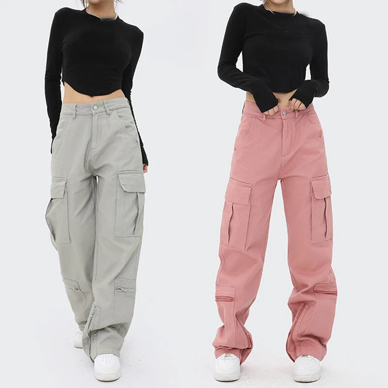 New Japanese High Waist Overalls Pocket Women Cargo Pants Fashion Loose  Trousers