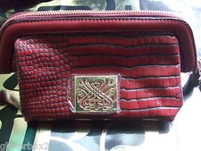 NEW RRP £59 BIBA CORA BURGUNDY CROC LEATHER COSMETIC MAKE UP BAG