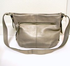 Coach  15064 Silver Metallic Pebbled Leather Large Crossbody Shoulder Bag
