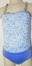 Dance costume leotard Periwinkle blue girls sizes Glitter Sequin Straps XsmCh