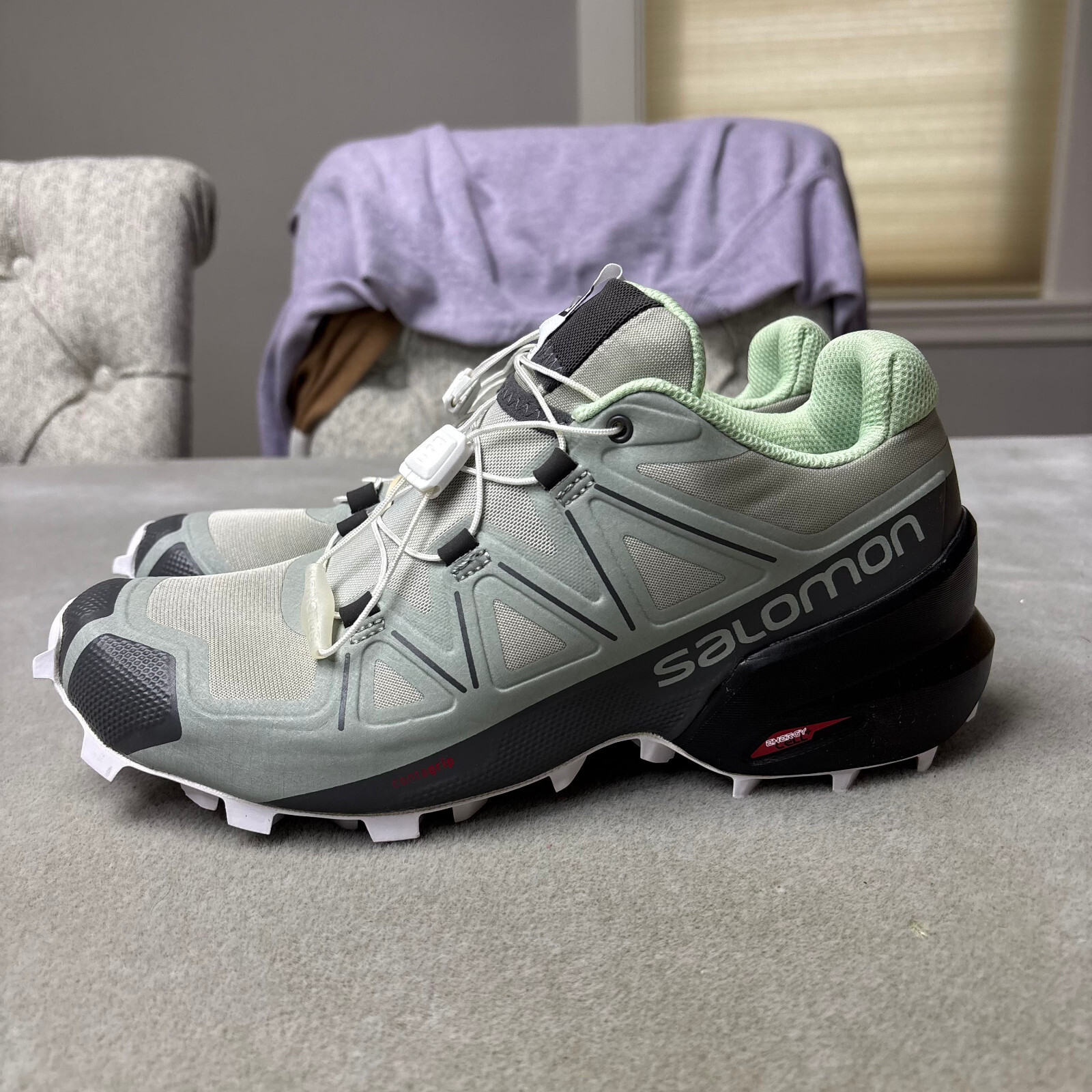 Scarpe sneakers Salomon Speedcross 5 ferro battuto spray bianco donna taglia 8 usate in ottime condizioni