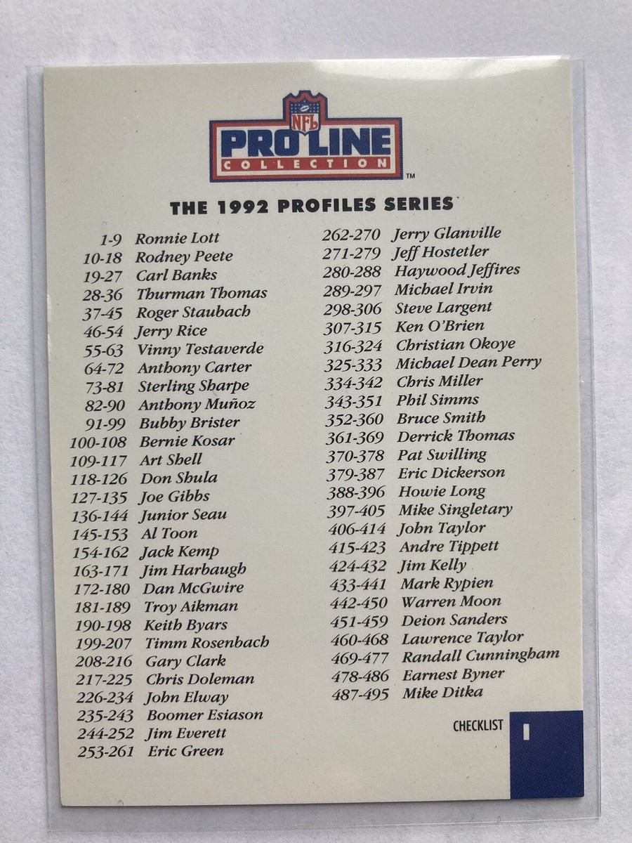 プロフ必読 1992 Pro Line Profiles Checklists Checklist #1 | eBay