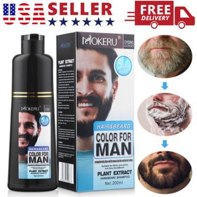 Permanent Men Beard Hair Color Dye Tint Moustache Black Darkening Shampoo 200ml