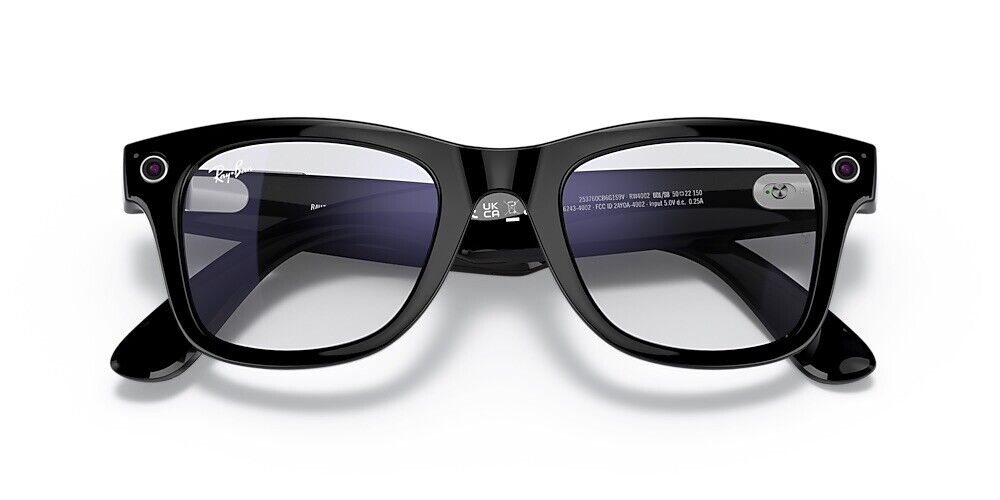 2021 ray-ban stories facebook smart glasses wayfarer shiny black clear lenses