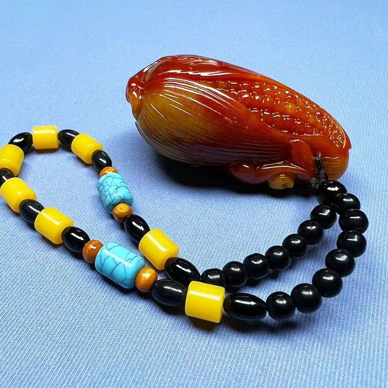 Estatuilla de maíz de jade dragón amarillo estilo Shoushan adorno tallado portátil Foto 2 de 4