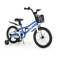 Kid’s 18" Bike w/Removable Training Wheels & Basket for 4-8 Years Old  Blue