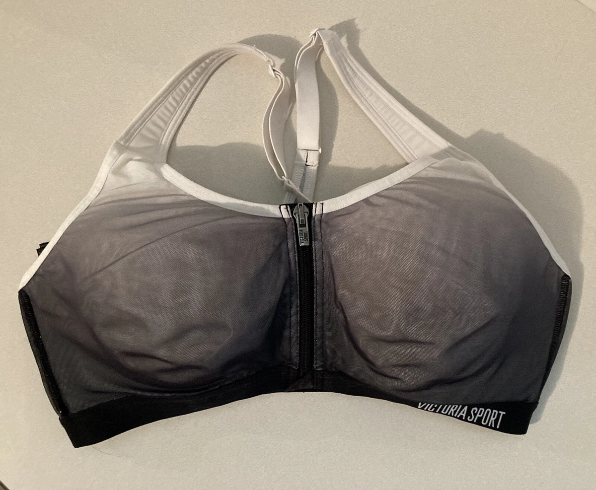 Victoria's Secret Sports Bra Knockout Lightweight 36D Front Close Black &  White