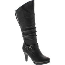 Top Moda Womens Page-65 Knee High Round Toe Lace-up Slouched High Heel Boots