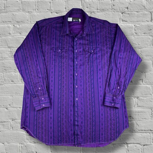 Vintage Panhandle Slim Button Up Shirt Mens XXL 19 Purple Western Aztec Cowboy
