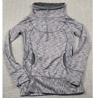 Prana Breathe Gray Space Dye Funnel Neck Pullover Long Sleeve Top Thumbholes S