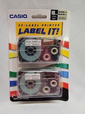 Casio EZ-Label Printer Label It Tape Cartridge 18mm Clear Tape Blk Ink XR18X2s