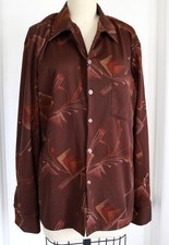 Vintage 70s Triumph of California Shirt Mens Sz L Brown Disco Hippie Button